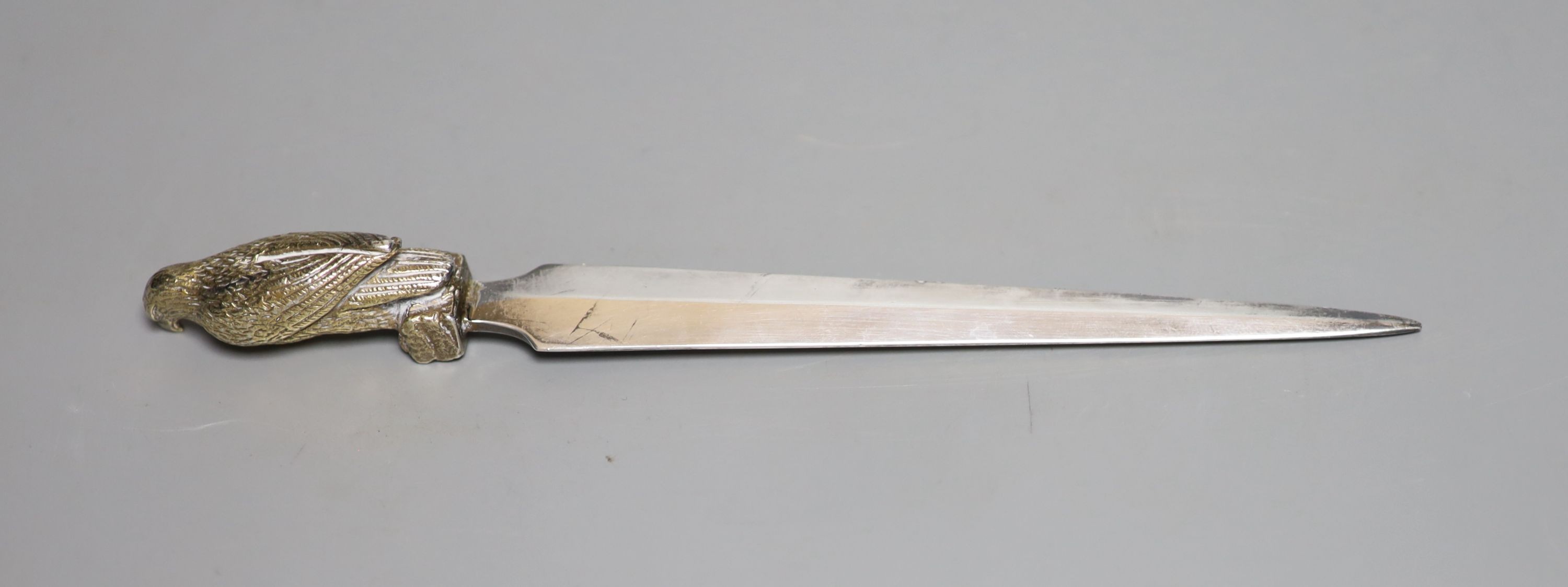 A modern parcel gilt silver letter opener, with eagle terminal, Roberts & Belk, Sheffield, 1978, 20.5cm.